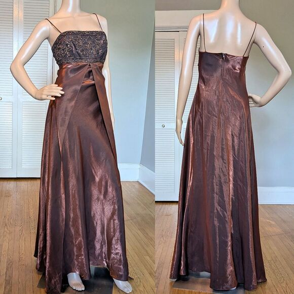 Vintage Formal Gown 90s Morgan & Co Regency Maxi Dress Metallic Prom Size 13/14 - Picture 1 of 10